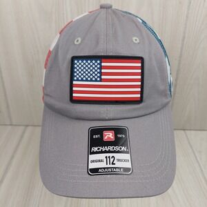 Richardson‎ Original 112 Trucker Hat Gray American Flag Patch Mesh Snapback